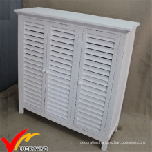 White Shutter 3 Doors Antique Style Wooden Shoe Cabinet